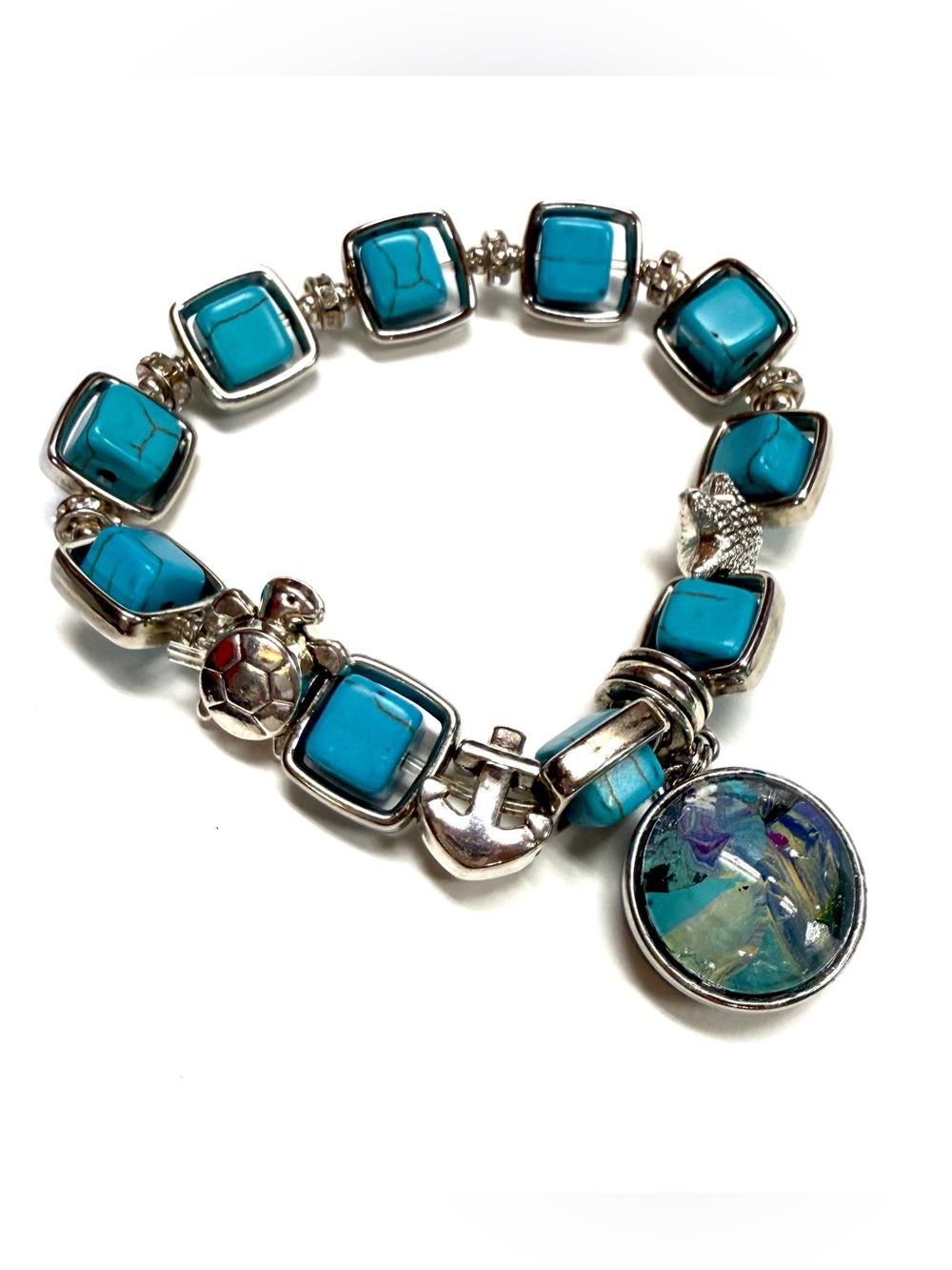 Turquoise beads bracelet with handmade 20mmSnap SB20